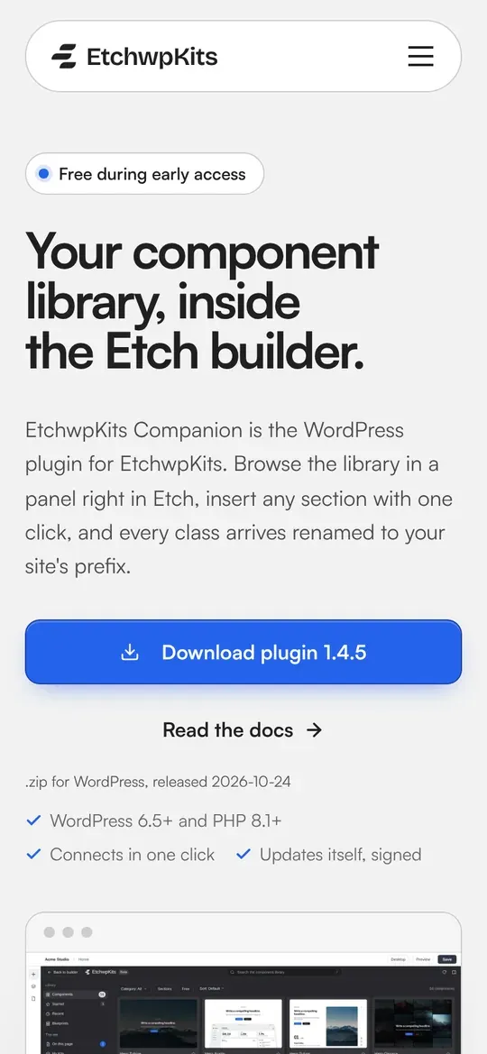 Pluginet hos Etchwpkits i mobilen